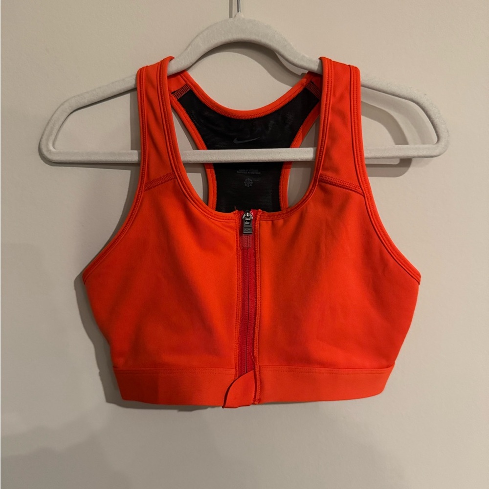 Nike Orange Racerback Zip-Front Sports Bra